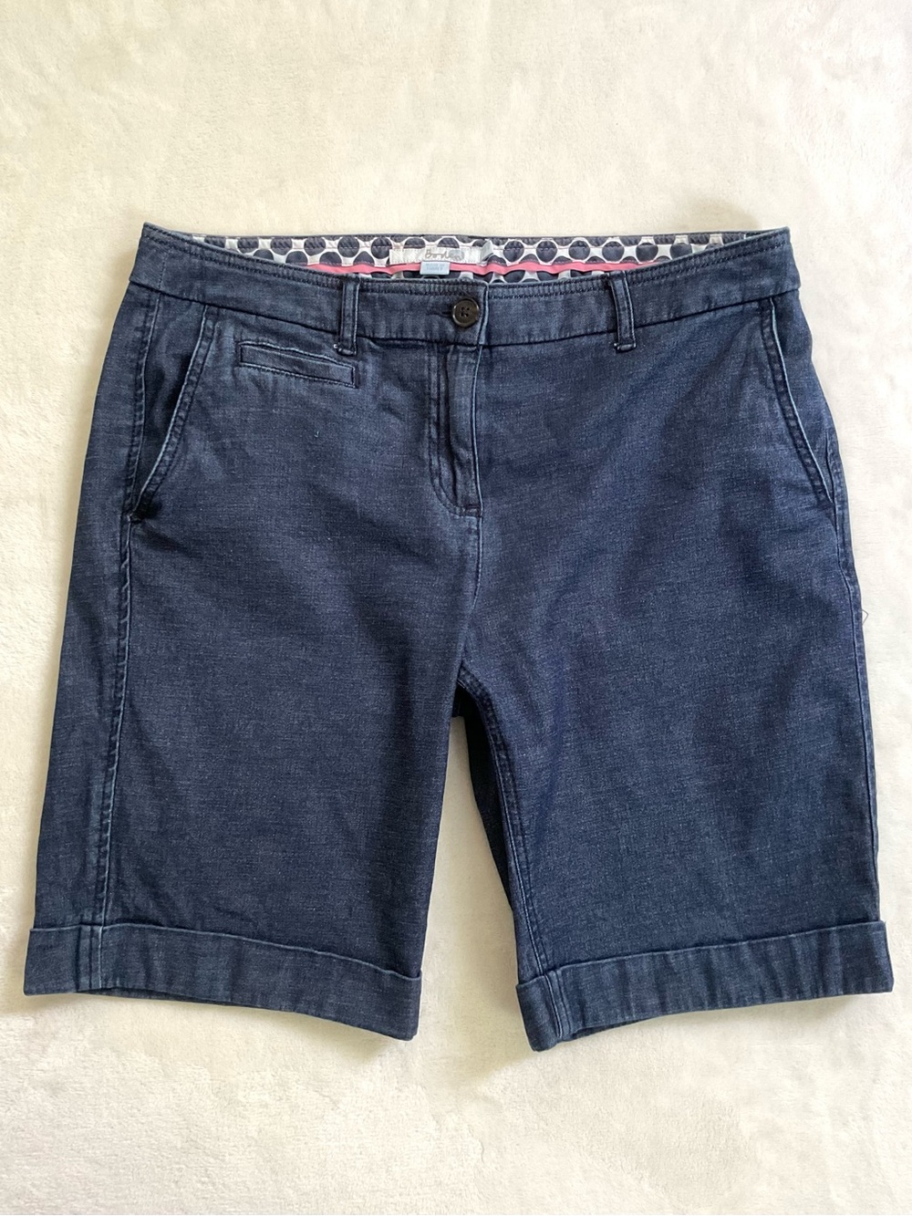 Boden Dark Wash Denim Bermuda Shorts Cuffed Stretch Cotton US Size 6
